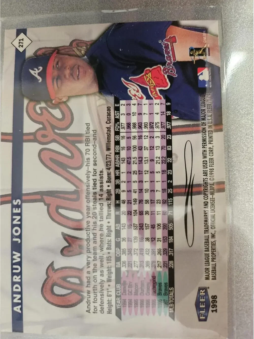 Andruw Jones - HOF 2026 - 1998 Fleer Tradition Atlanta Braves #271 - RAW Mint